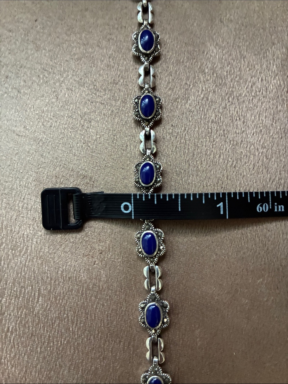 925 Antique Sterling Silver Bracelet with Blue Stone Accents - Picture 4 of 7